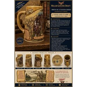 Vintage 1994 Miller Genuine Draft Birth of a Nation Lewis and Clark Beer Stein